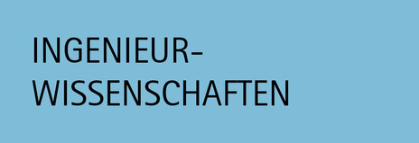 Blaue Kachel mit Aufschrift "Ingenieurwisschenschaften"