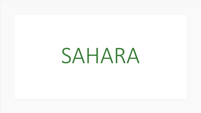 grüner Schriftzug des Projekttitels "SAHARA"