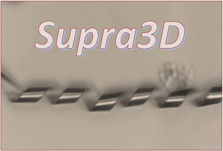 Spirale aus einem Metallstreifen mit der Überschrift "Supra 3D"