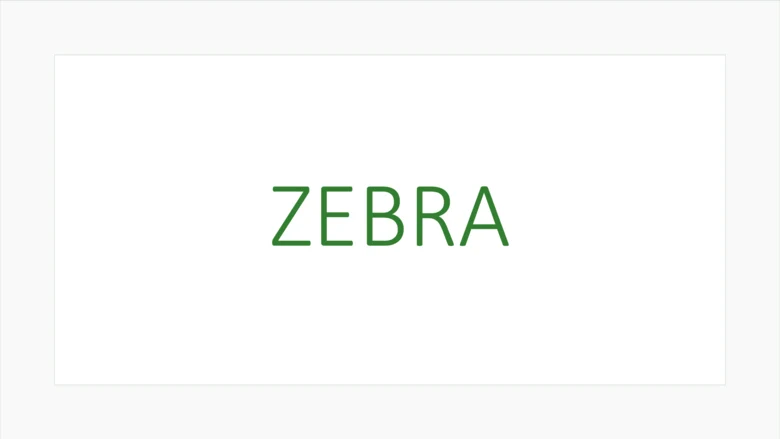 Auf weißem Hintergrund steht in grüner Schrift der Begriff ‚Zebra'‘